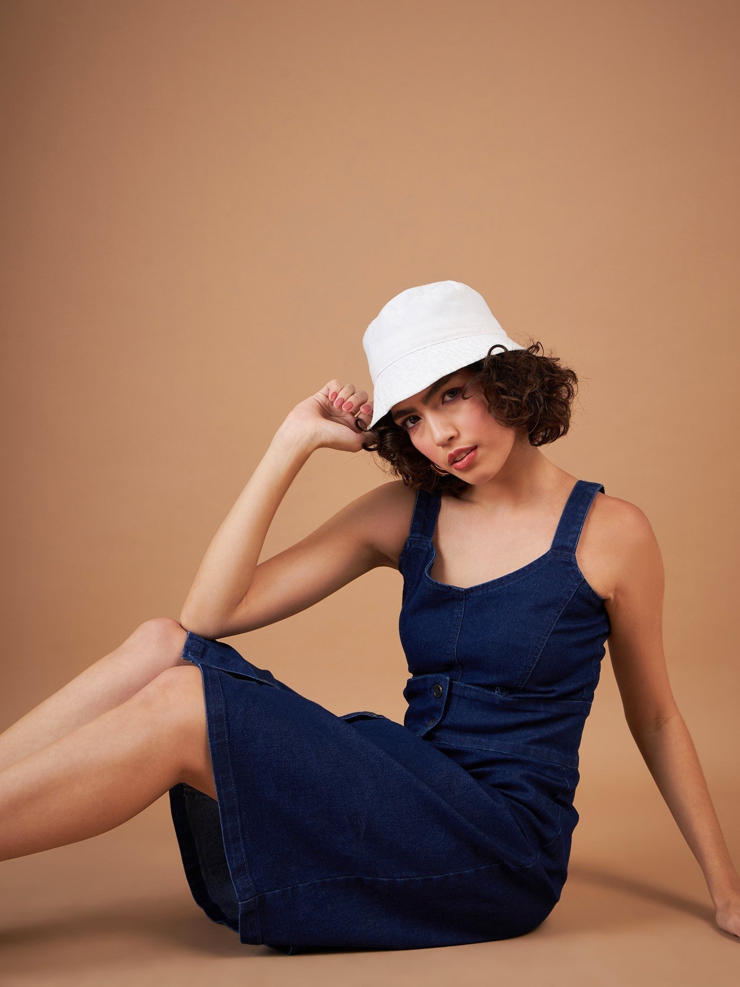 Women Navy Denim Wash Strappy Dress-SFDRSS11879