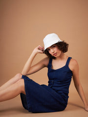 Women Navy Denim Wash Strappy Dress-SFDRSS11879