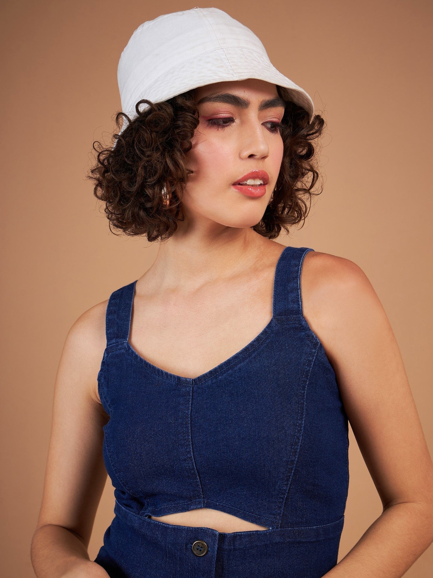 Women Navy Denim Wash Strappy Dress-SFDRSS11879