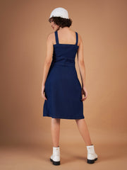 Women Navy Denim Wash Strappy Dress-SFDRSS11879
