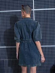 Women Green Washed Denim A-Line Shirt Dress-SFDRSS12000