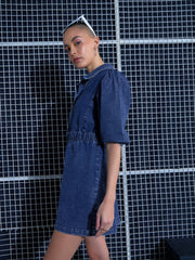 Women Blue Blast Denim A-Line Shirt Dress-SFDRSS12001