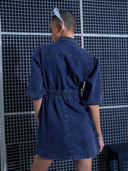 Women Blue Blast Denim A-Line Shirt Dress-SFDRSS12001
