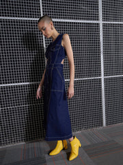 Women Navy Blue Waist Cut-Out Midi Dress-SFDRSS12044