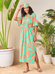 Women Peach Floral Side Cut-Out Midi Dress-SFDRSS12084