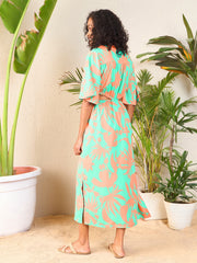 Women Peach Floral Side Cut-Out Midi Dress-SFDRSS12084
