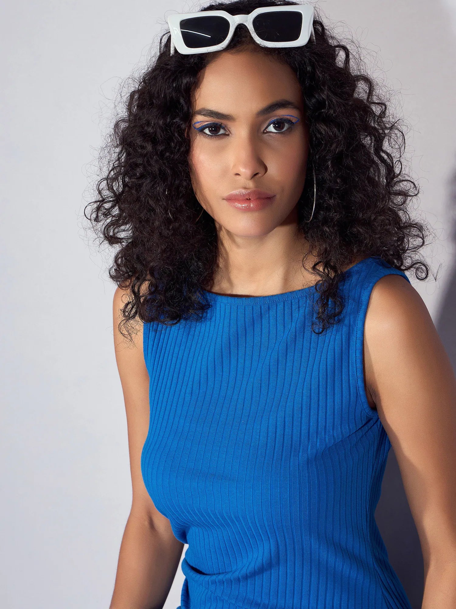 Royal Blue Ribbed Midi Dress | Women's Casual Cotton Dress