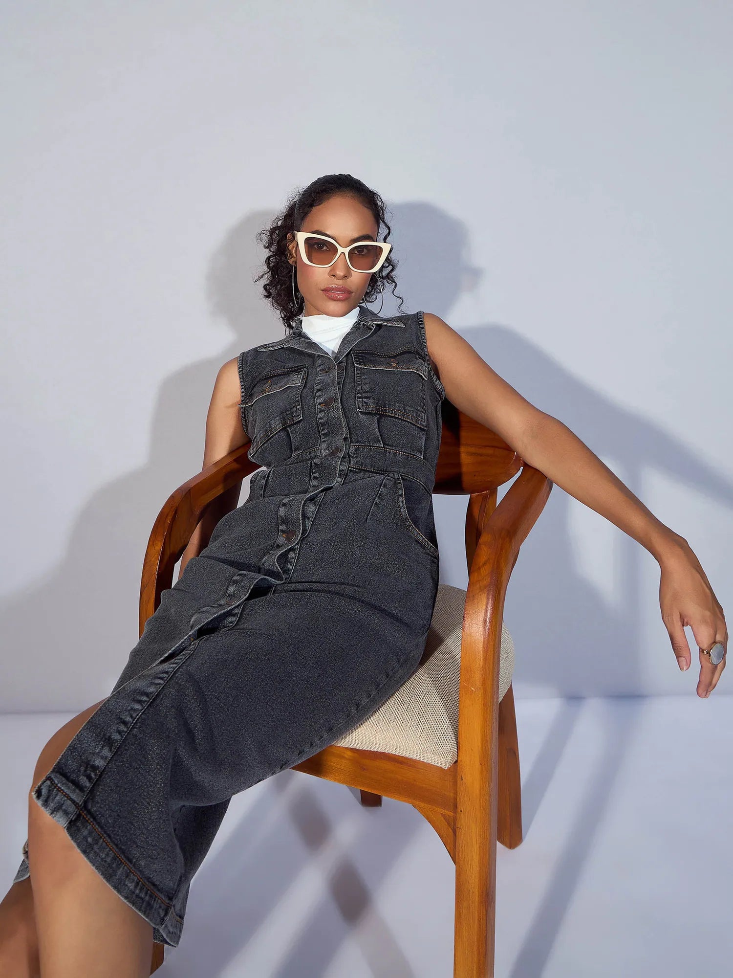 Black Denim Midi Dress - Women's Western Clothing Online