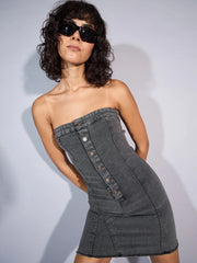 Women Grey Tube Mini Dress-SFDRSS12356