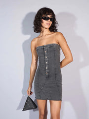 Women Grey Tube Mini Dress-SFDRSS12356