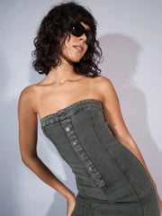 Women Grey Tube Mini Dress-SFDRSS12356