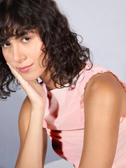 Women Pink Mesh Ruched Midi Dress-SFDRSS12365