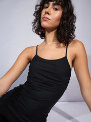 Women Black Mesh Strappy Midi Dress-SFDRSS12366