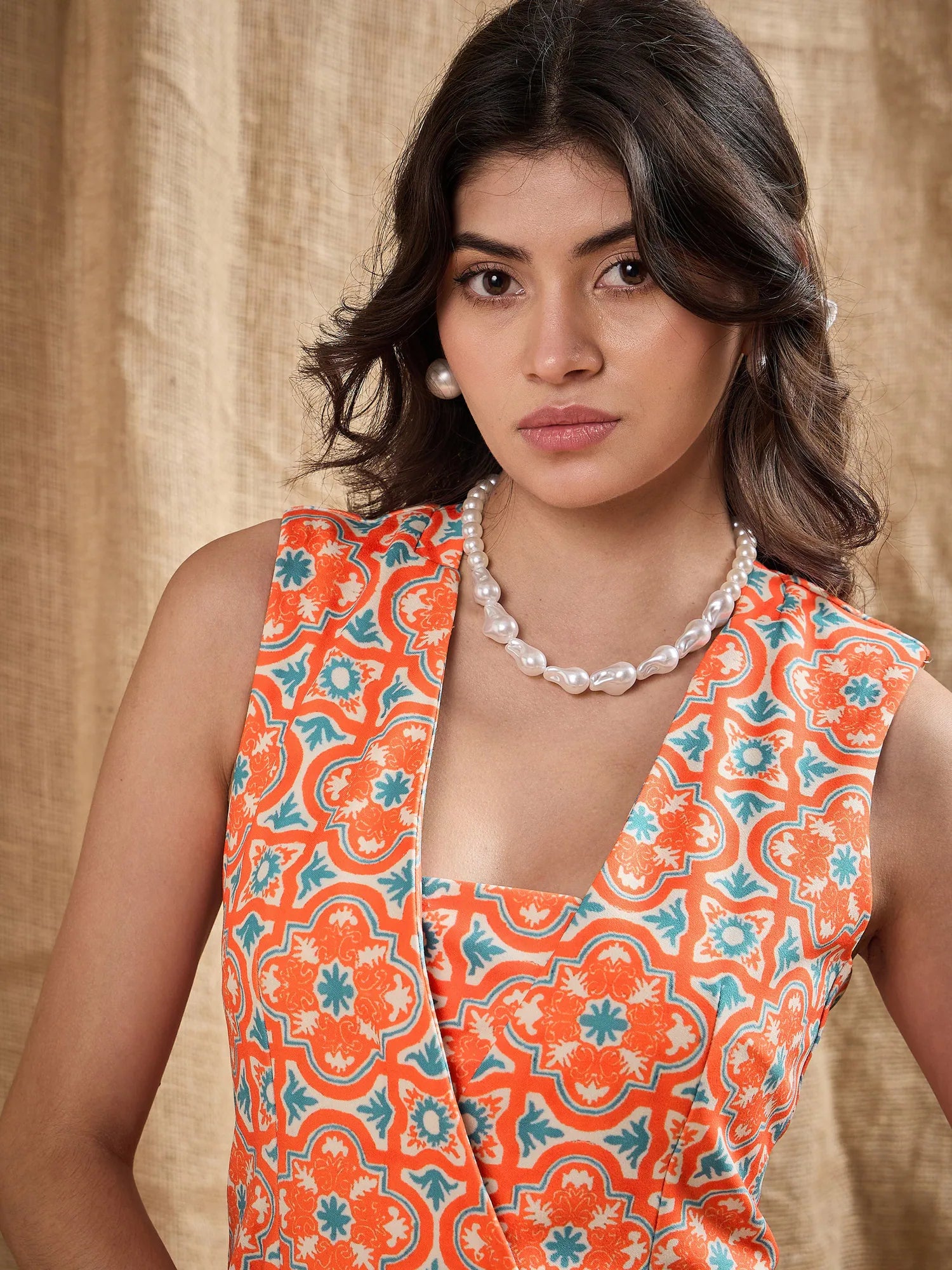 Orange Geo Blazer Dress | Women's Wedding Lehenga Style