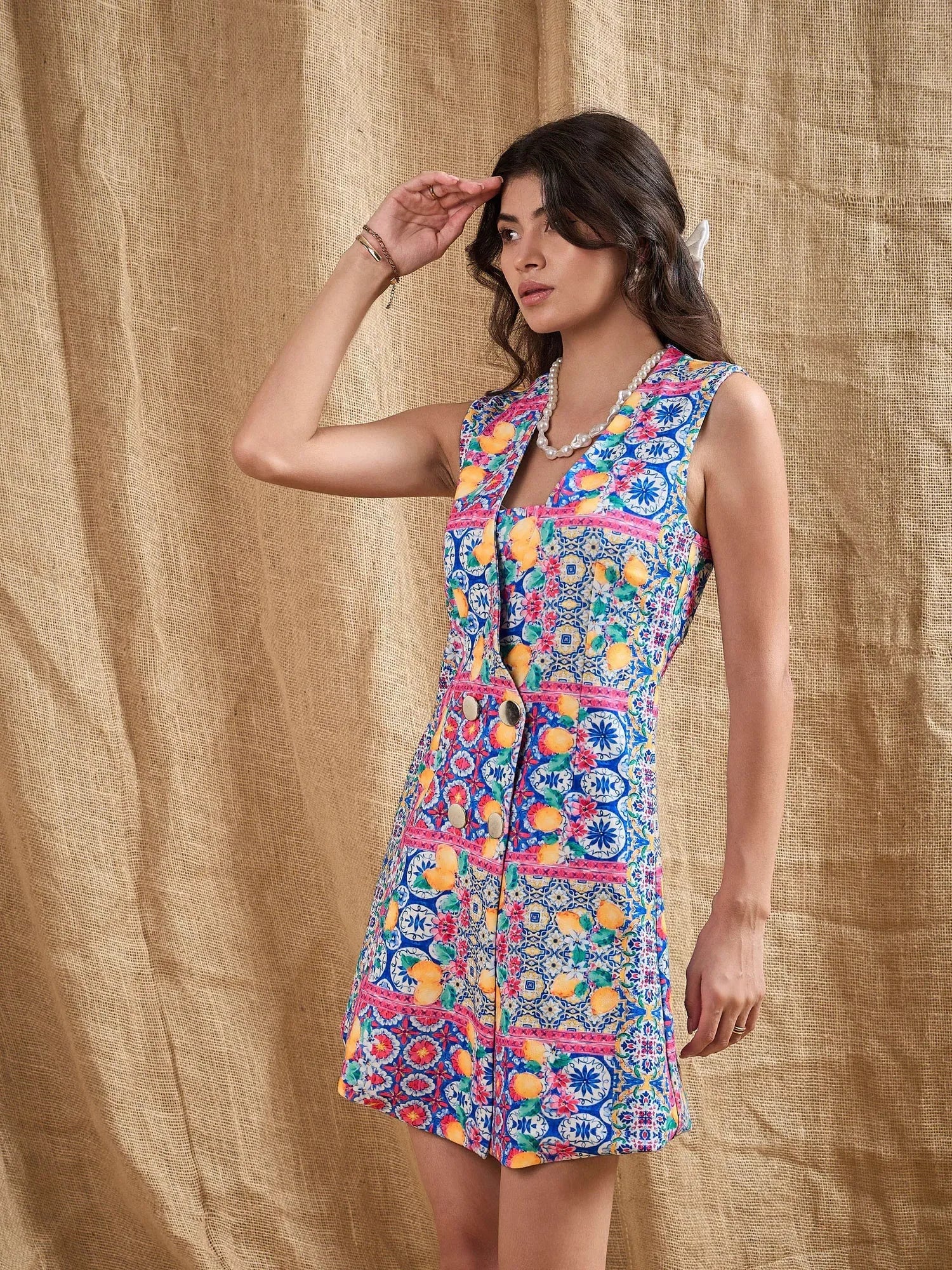 Blue Printed Blazer Dress | Women's Western Outfits Online