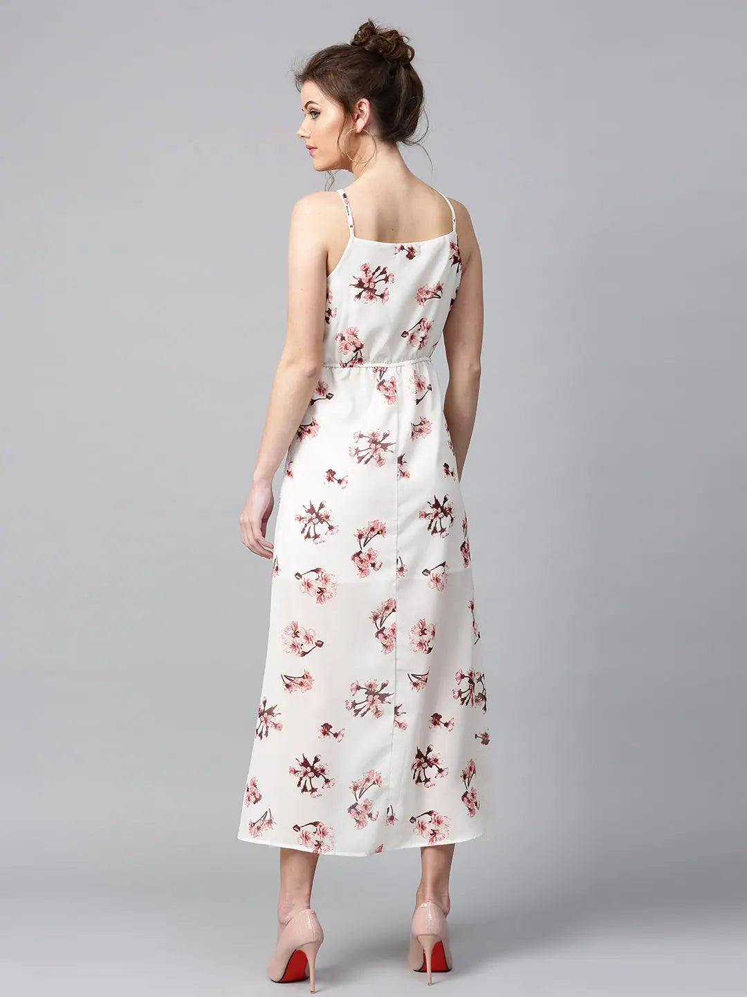 Ivory Floral Maxi Dress - Women's Ethnic Halter Style