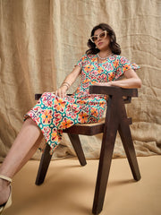 Women Yellow Printed V-Neck Bodycon Dress-SFDRSS12374