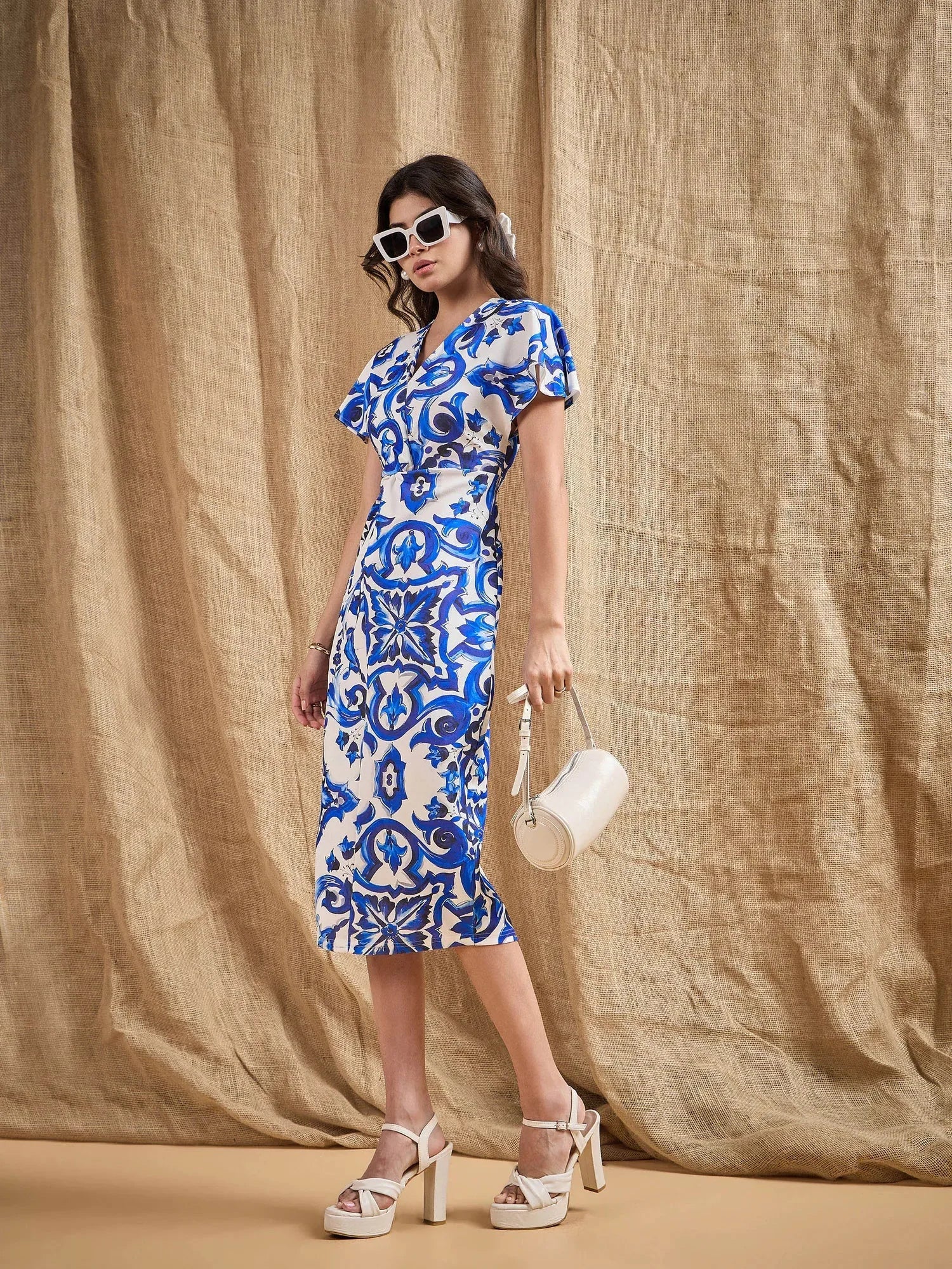 Blue Printed Bodycon Dress | Women's Designer Lehenga Style