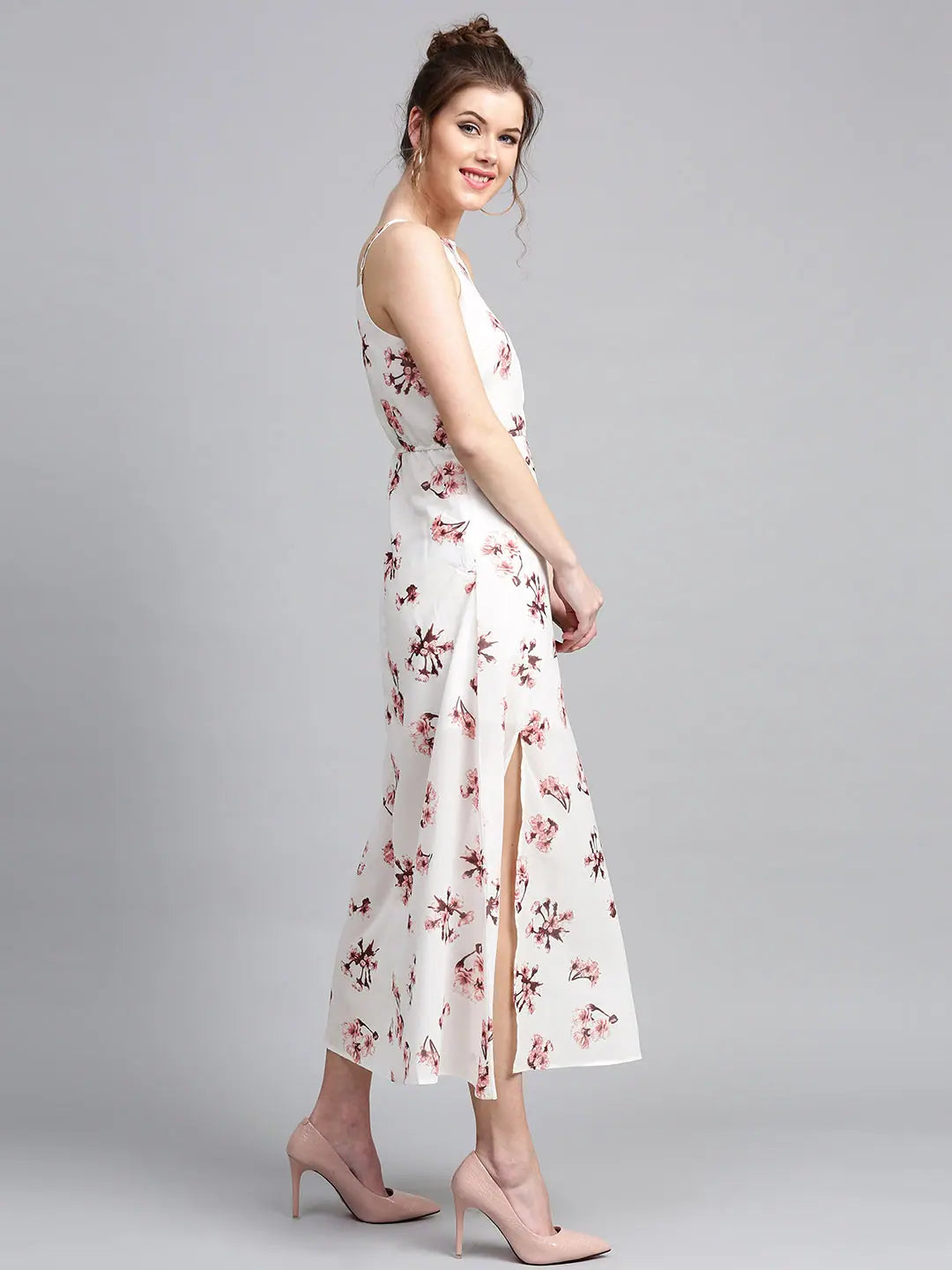 Ivory Floral Maxi Dress - Women's Ethnic Halter Style