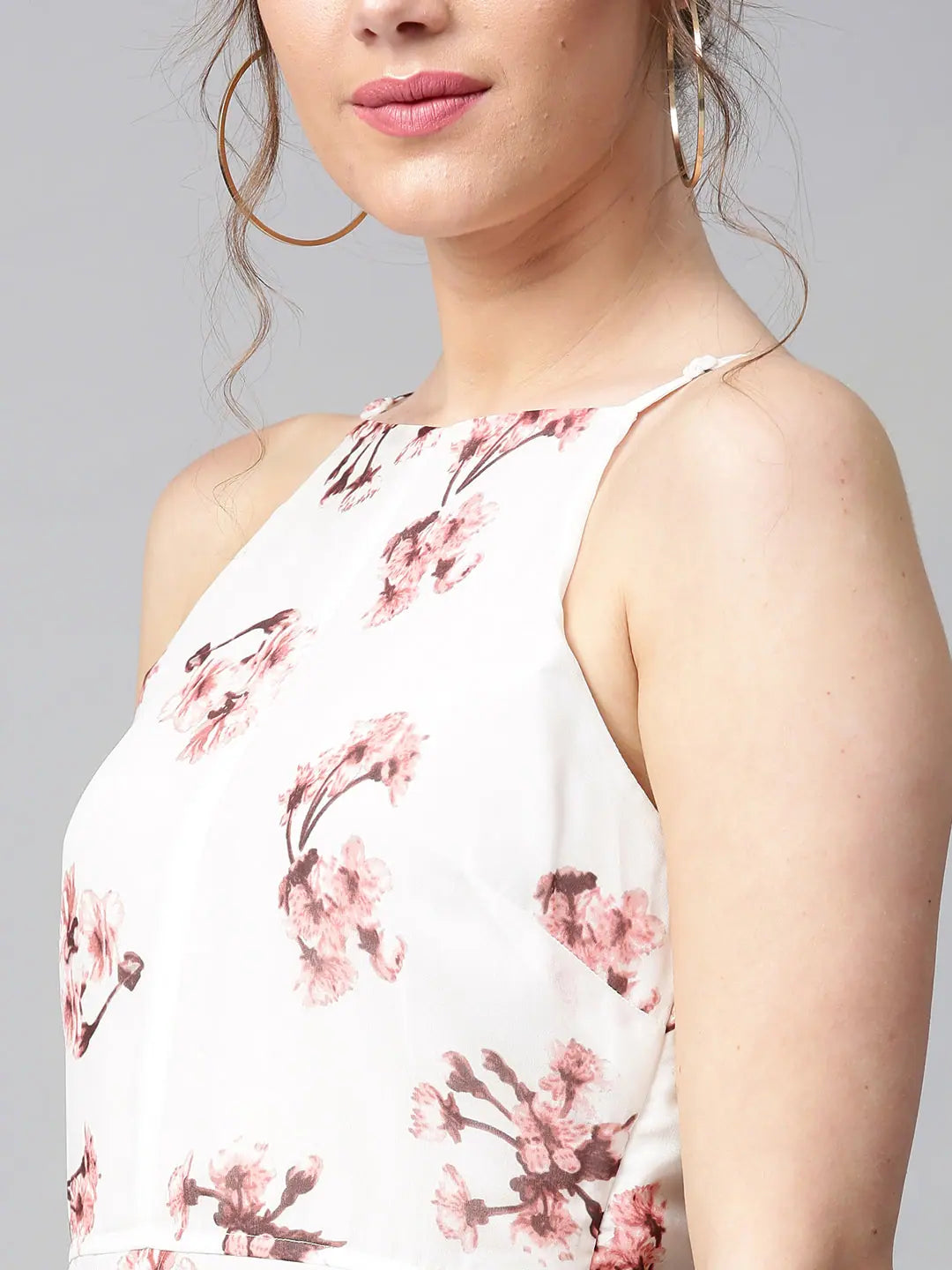 Ivory Floral Maxi Dress - Women's Ethnic Halter Style