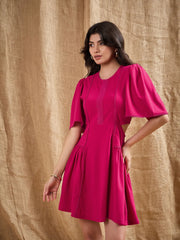 Women Fuchsia Side Cut Out Skater Dress-SFDRSS12376