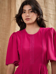 Women Fuchsia Side Cut Out Skater Dress-SFDRSS12376