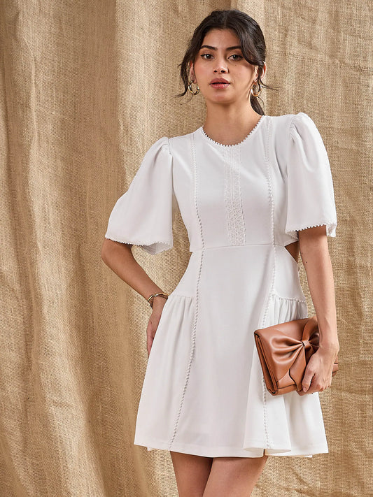 Women White Side Cut Out Skater Dress-SFDRSS12377 1500