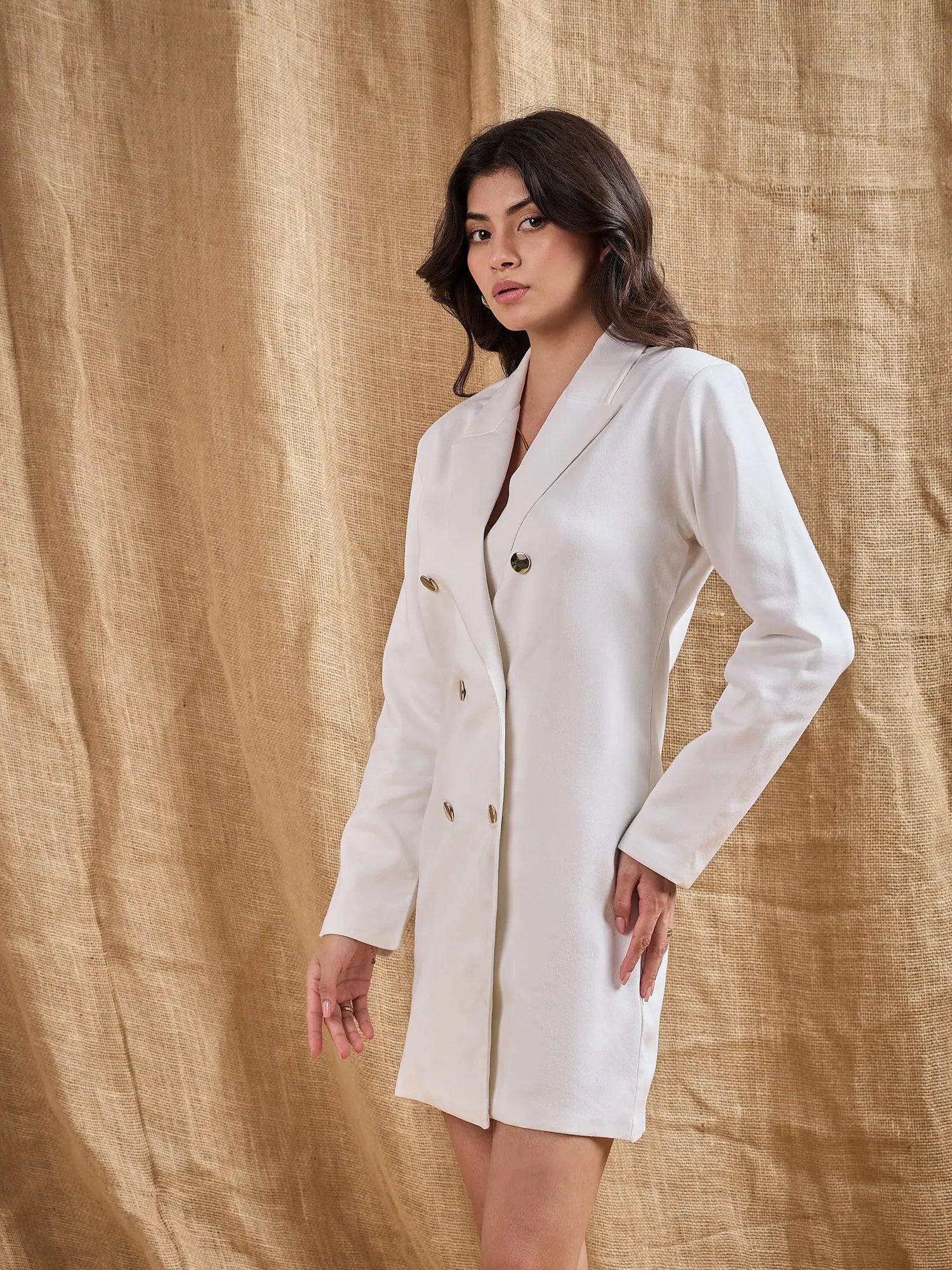 White Blazer Dress | Double Breasted Women's Cotton Mini Dress