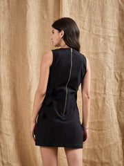 Women Black Belt Detail Sleeveless Short Dress-SFDRSS12381