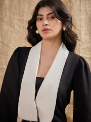 Women Black Contrast Collar Blazer Dress-SFDRSS12382