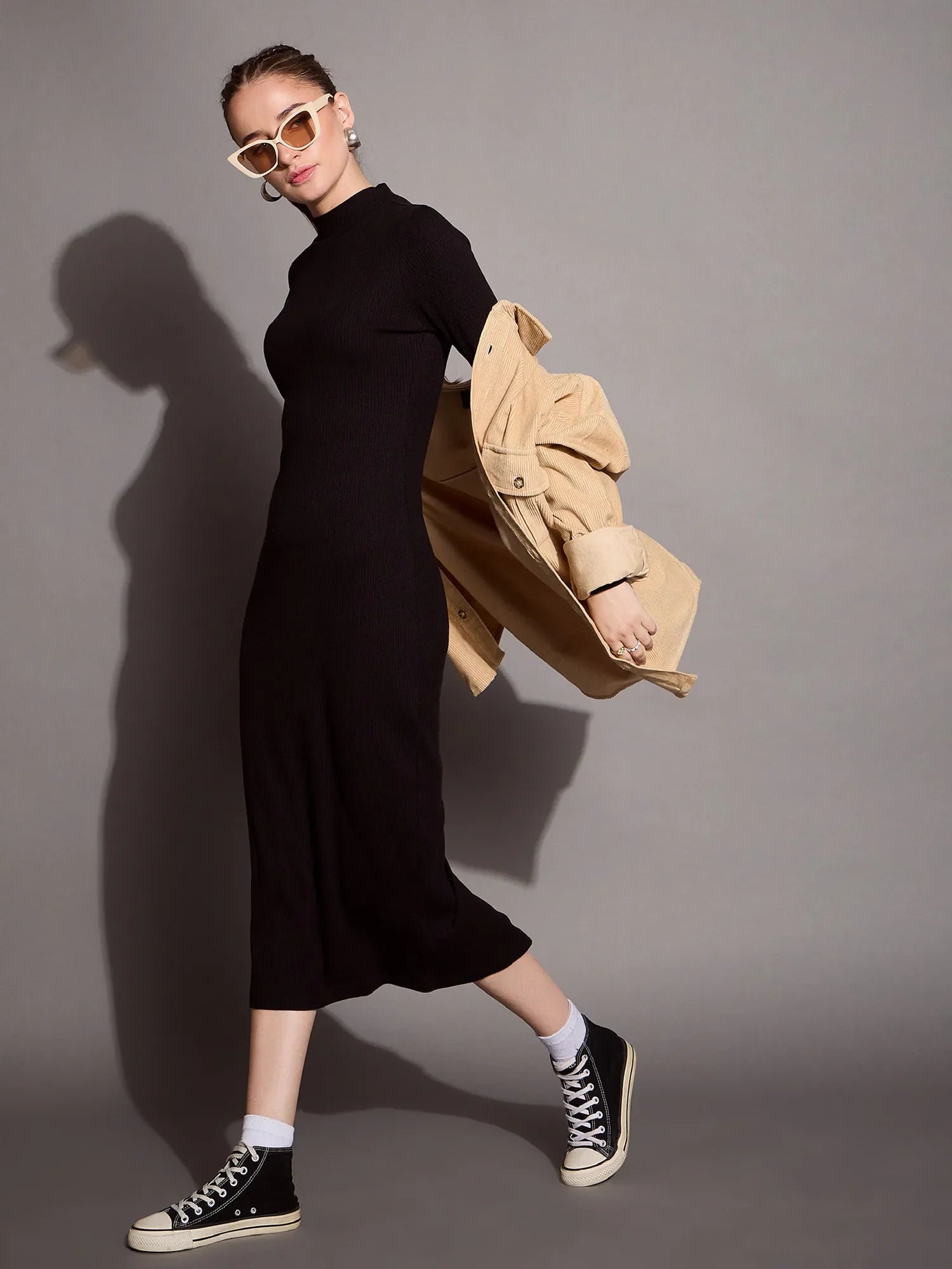 Black Ribbed Bodycon Dress | Party Wear Lehenga Look-Alike