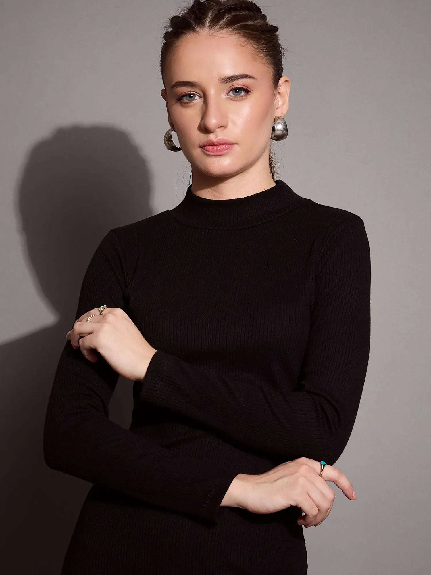 Black Ribbed Bodycon Dress | Party Wear Lehenga Look-Alike