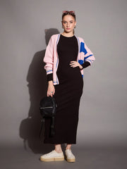 Women Black Ribbed Bodycon Maxi Dress-SFDRSS12401