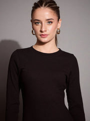 Women Black Ribbed Bodycon Maxi Dress-SFDRSS12401