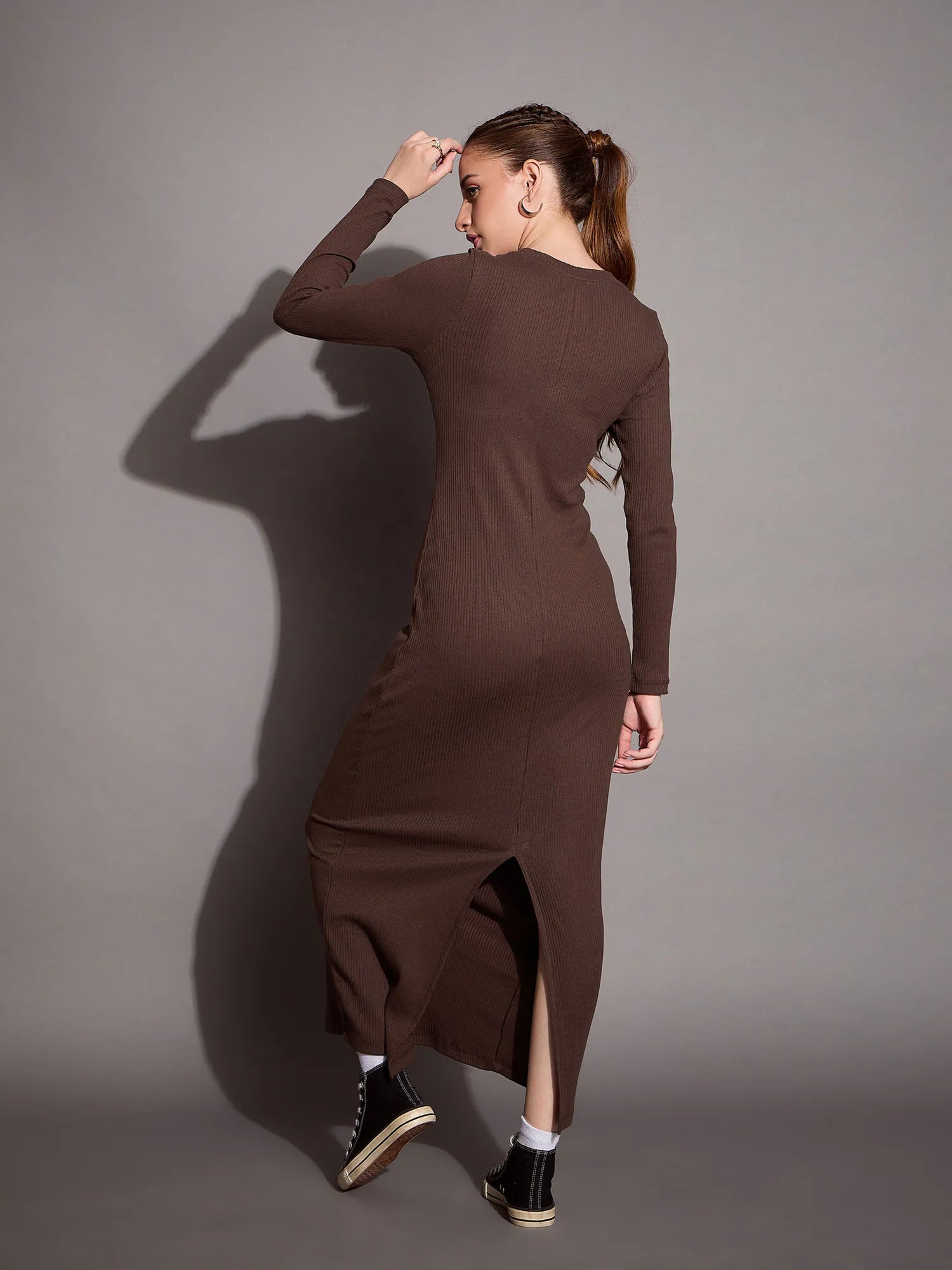 brown maxi bodycon dress Brown Ribbed Bodycon Dress
