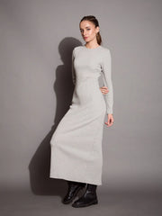Women Grey Melange Ribbed Bodycon Maxi Dress-SFDRSS12403