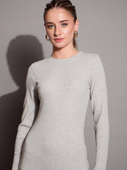 Women Grey Melange Ribbed Bodycon Maxi Dress-SFDRSS12403