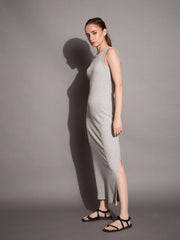 Women Grey Melange Ribbed Sleeveless Bodycon Maxi Dress-SFDRSS12405