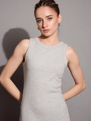 Women Grey Melange Ribbed Sleeveless Bodycon Maxi Dress-SFDRSS12405