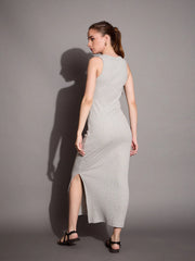 Women Grey Melange Ribbed Sleeveless Bodycon Maxi Dress-SFDRSS12405