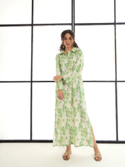 Women Green & Beige Floral Abaya Dress-SFDRSS12410