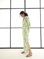Women Green & Beige Floral Abaya Dress-SFDRSS12410