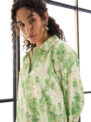 Women Green & Beige Floral Abaya Dress-SFDRSS12410