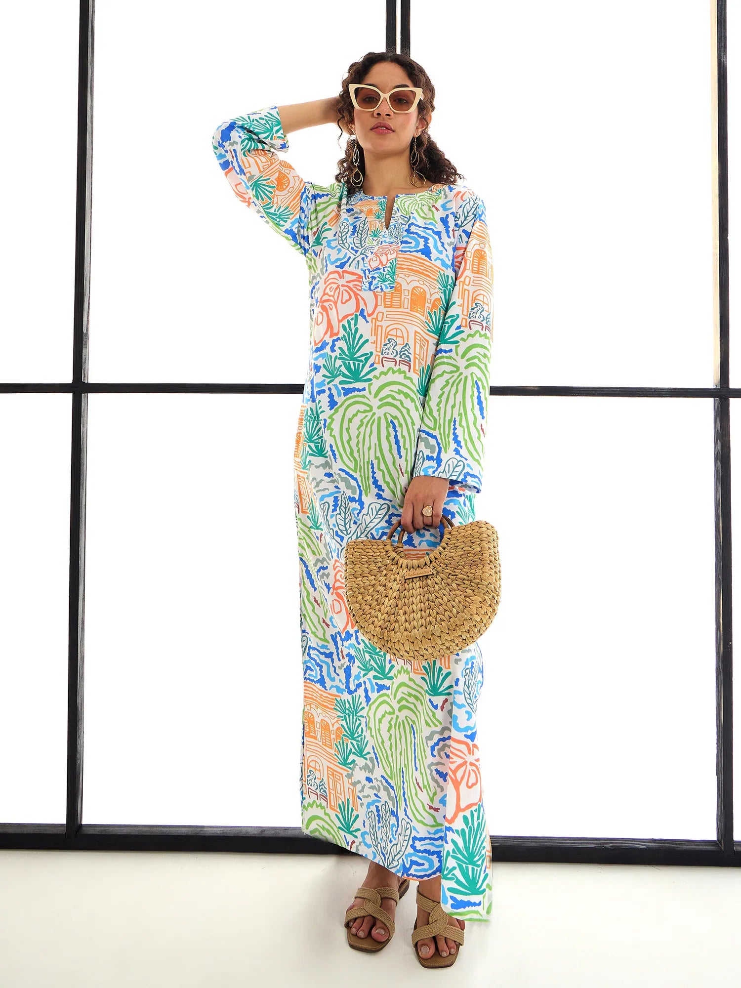 Tropical Print Abaya Dress - Women's Western Wear | Maxi Dress