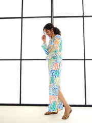 Women Multi Colour Tropical Print Mandarin Collar Abaya Dress-SFDRSS12411