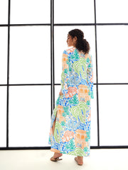 Women Multi Colour Tropical Print Mandarin Collar Abaya Dress-SFDRSS12411