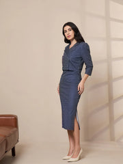 Women Navy Striped Bodycon Dress With Crop Blazer-SFDRSS12418