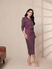 Women Maroon Striped Bodycon Dress With Crop Blazer-SFDRSS12419