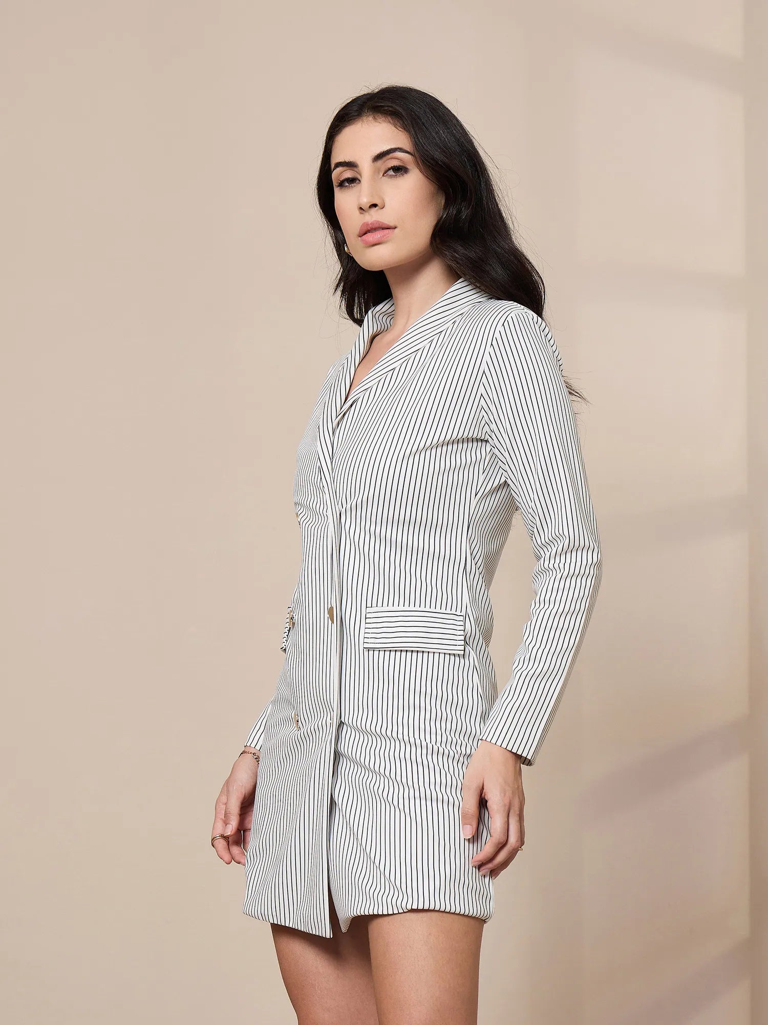 White Striped Blazer Dress - Women's Western Wear Outfits