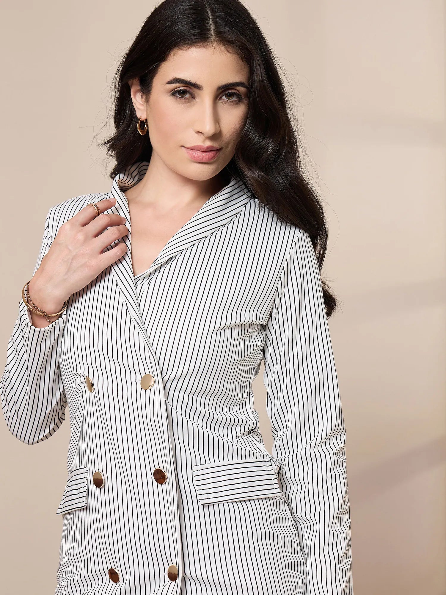 White Striped Blazer Dress - Women's Western Wear Outfits